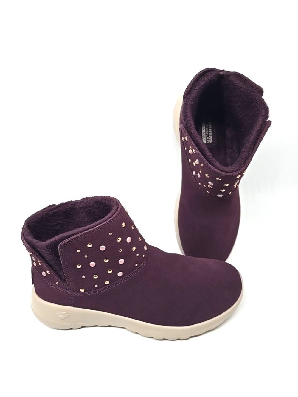 Skechers On-The-Go Joy Burgundy Studded Suede Ankle Boots Women's Size 8